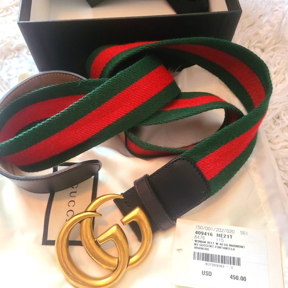 Auth Gucci Belt Red/Green